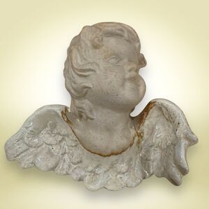 Vintage Ceramic Cherub Head with Glazed Wings – Angelic Decorative Figurine